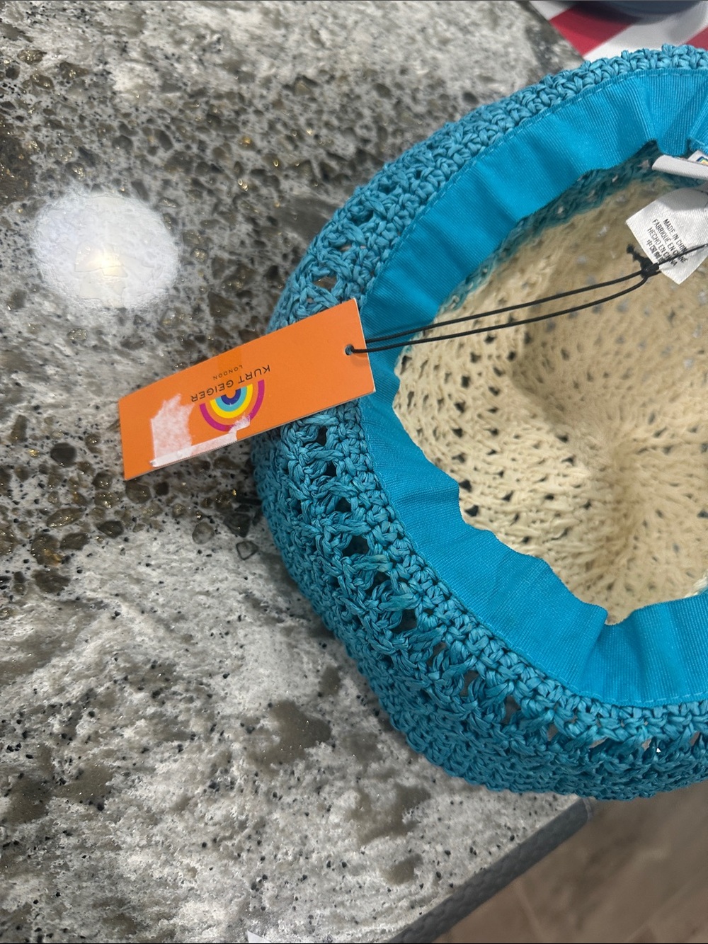 BRAND new day Cream and Teal Crochet Sun Visor Hat by Kurt Geiger - Picture 3 of 3